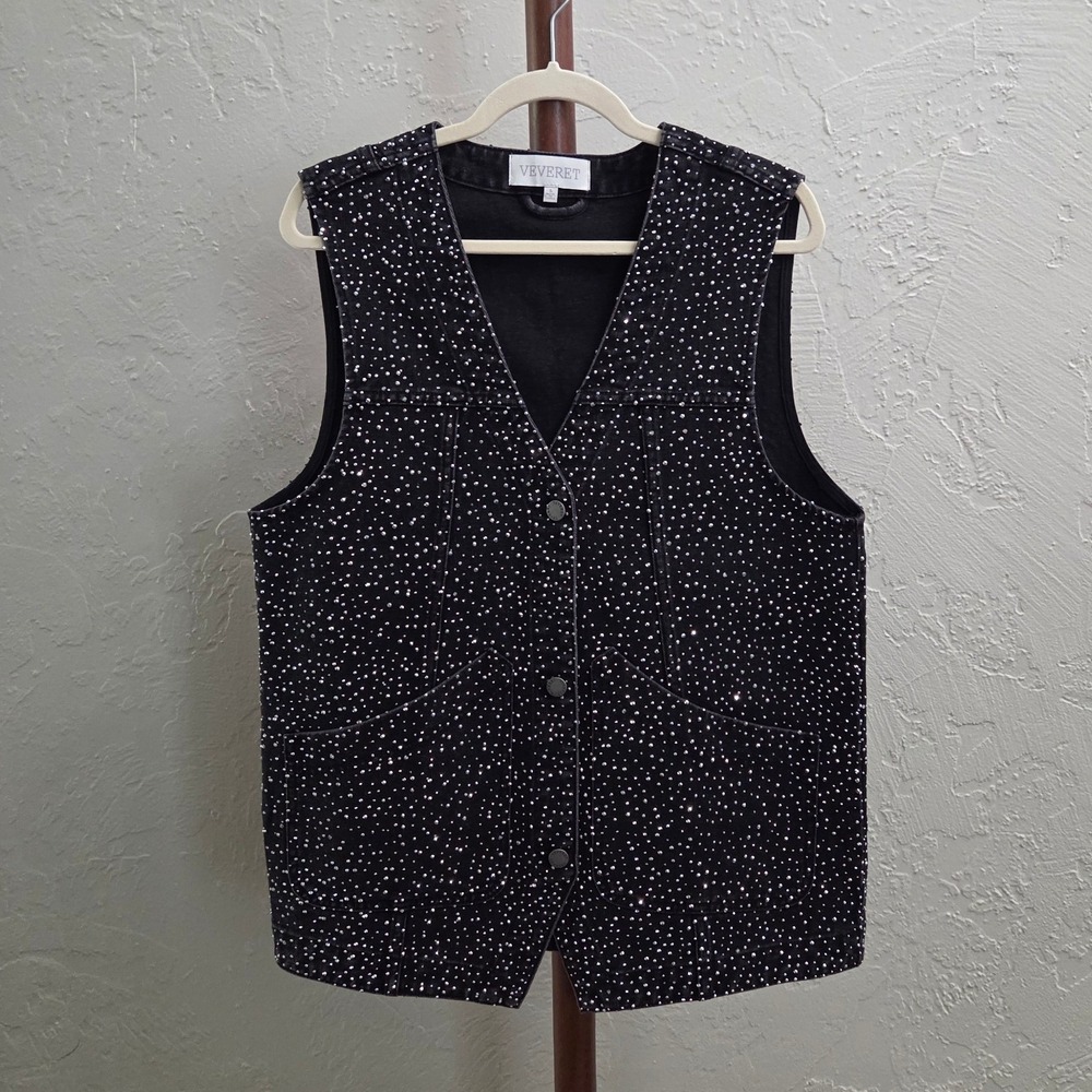 V125. Rhinestone Embellished Denim Vest
